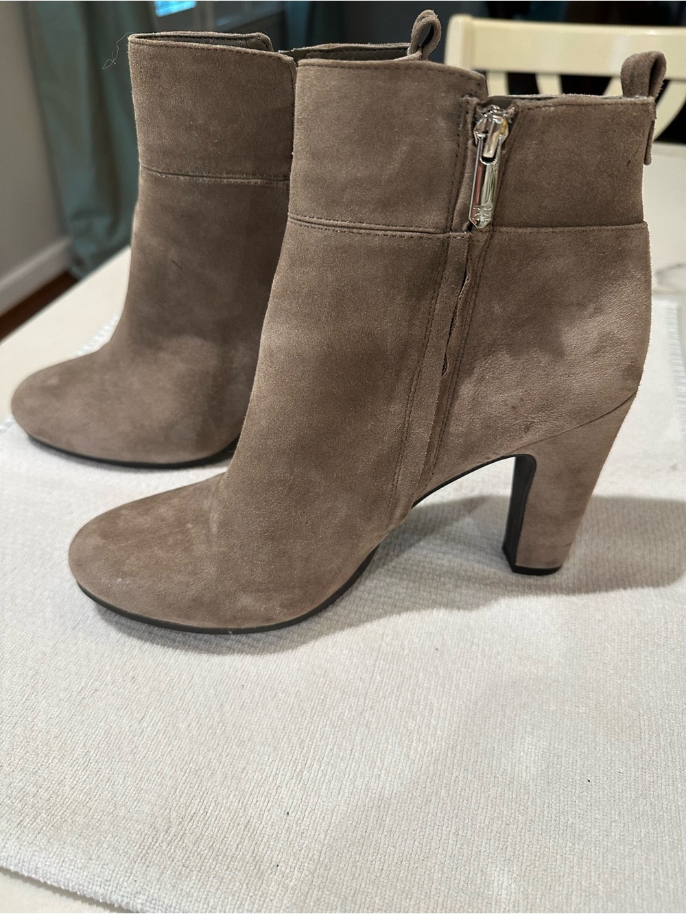 Sam Edelman Women's Taupe Suede Ankle Boots with Side Zip, 4” heel